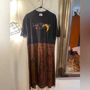 OOAK Upcycled paisley skirt Las Vegas Graphic T-Shirt Dress has pockets!